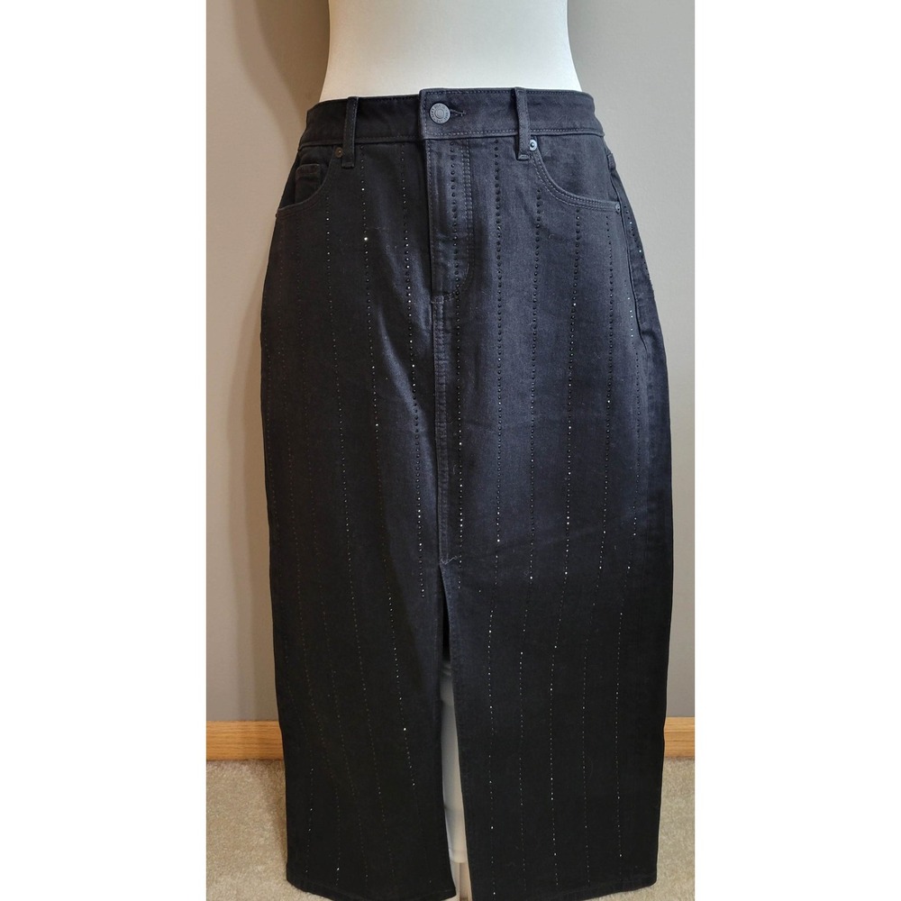 NWT Loft Black Jeweled Pinstripe Denim Maxi Skirt